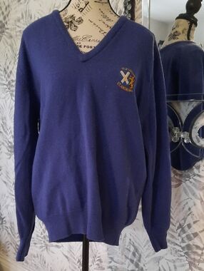 Pringle Royal Blue V-Neck Sweater with Crest Unisex.